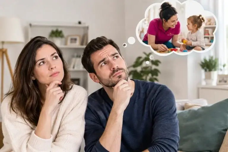 Parents s'interrogeant sur la garde de leur enfant, rassurés par l'accueil bienveillant des micro-crèches Les Mijuscules à Aulnoy-Lez-Valenciennes, Rouvignies et Thiant